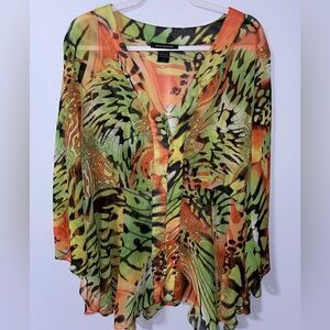 Y2K Ashley Stewart Sheer Printed Caftan in Abstract Butterfly Pattern